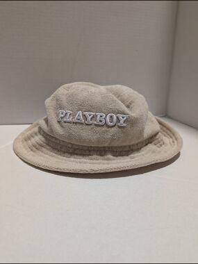 PLAYBOY Beige Terry Cloth Bucket Hat